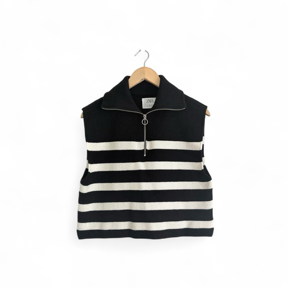 Zara Girls Striped Quarter Zip Knit Vest